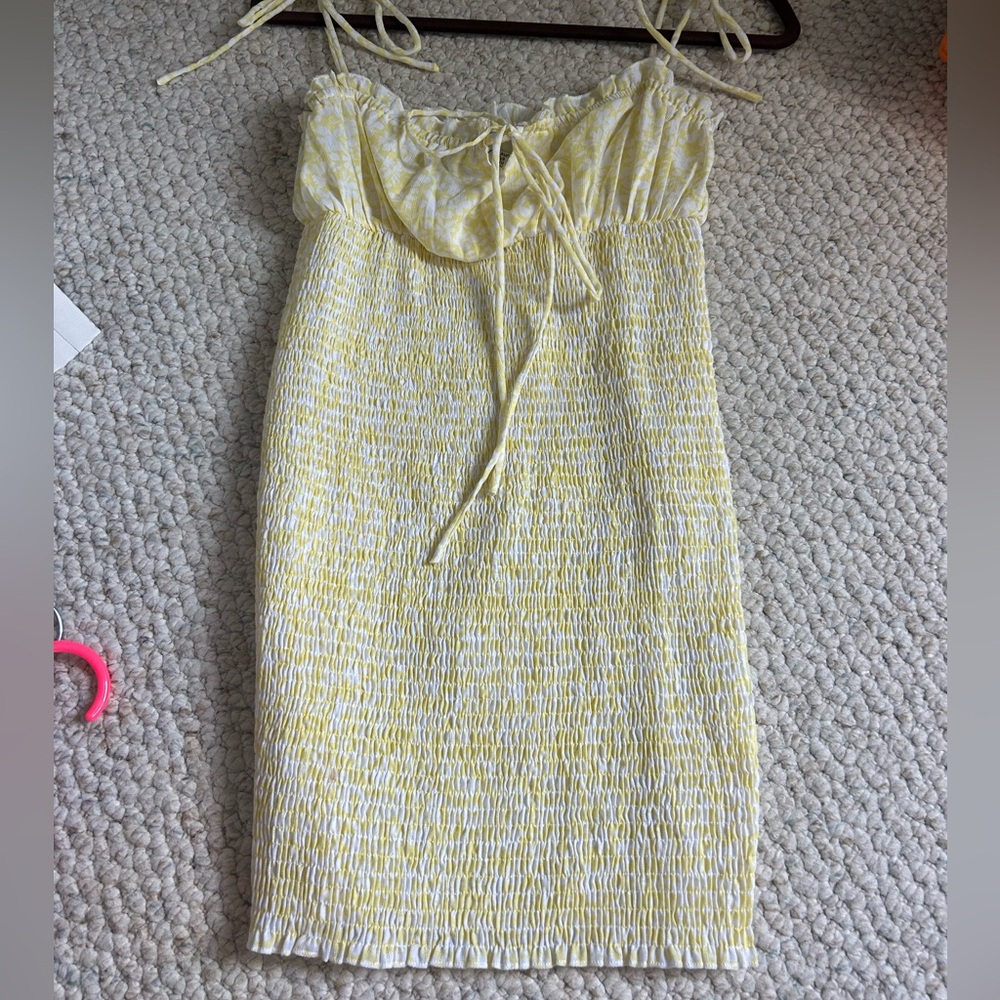 Smocked yellow mini dress